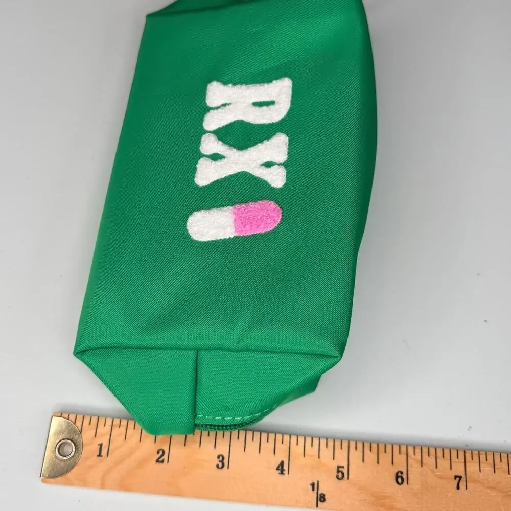 Shiraleah RX Small Zip Pouch Green Pill Chenille Pharmacy Nurse Cosmetic Bag